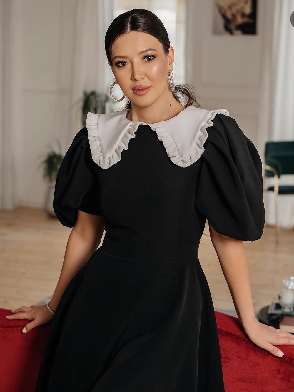 Designer Dress – Black with White Collar – Excellent Condition
